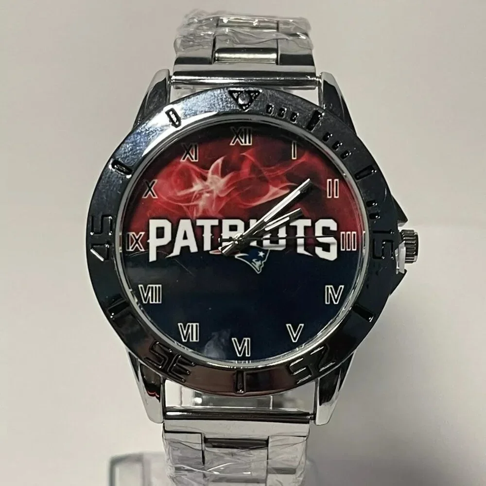 New England Patriots NFL Team Logo Men's Stainless-Steel Silver Watch NEW